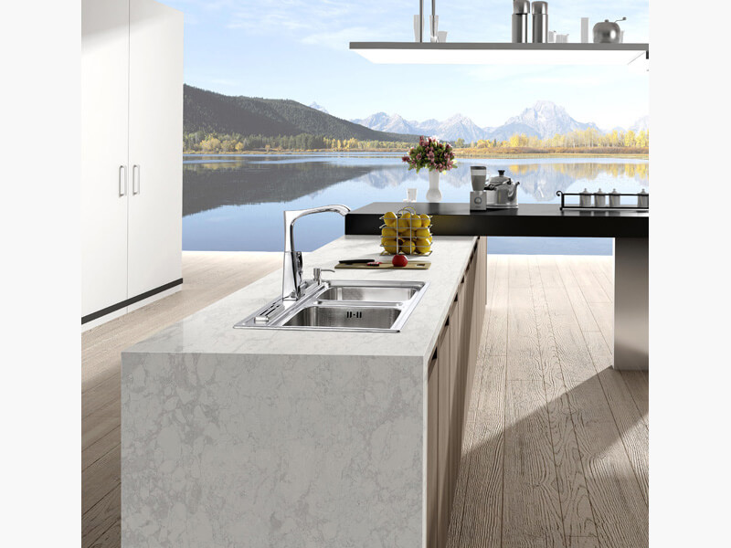 iced white quartz kitchen